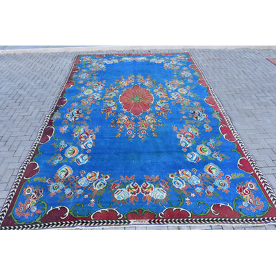 Très grand tapis turc Oushak bleu pour une décoration intérieure avec des motifs complexes