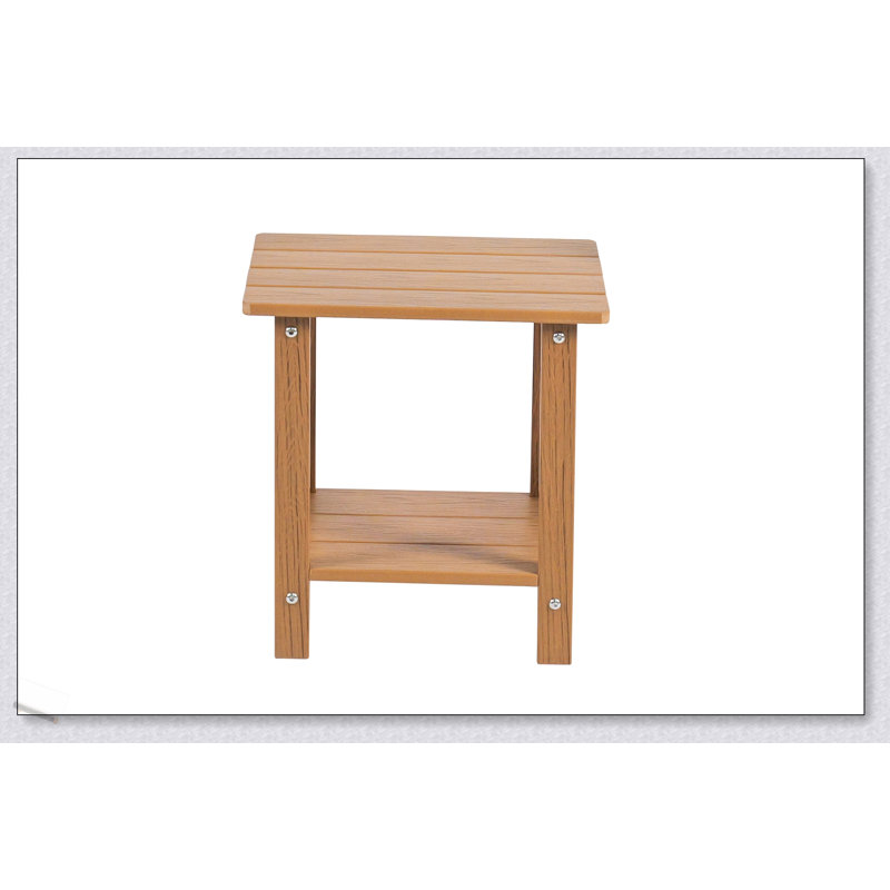 Wood-Grain Imitation Side Table With Double-Layer Storage, Durable And Stylish For Outdoor Use., Teak
