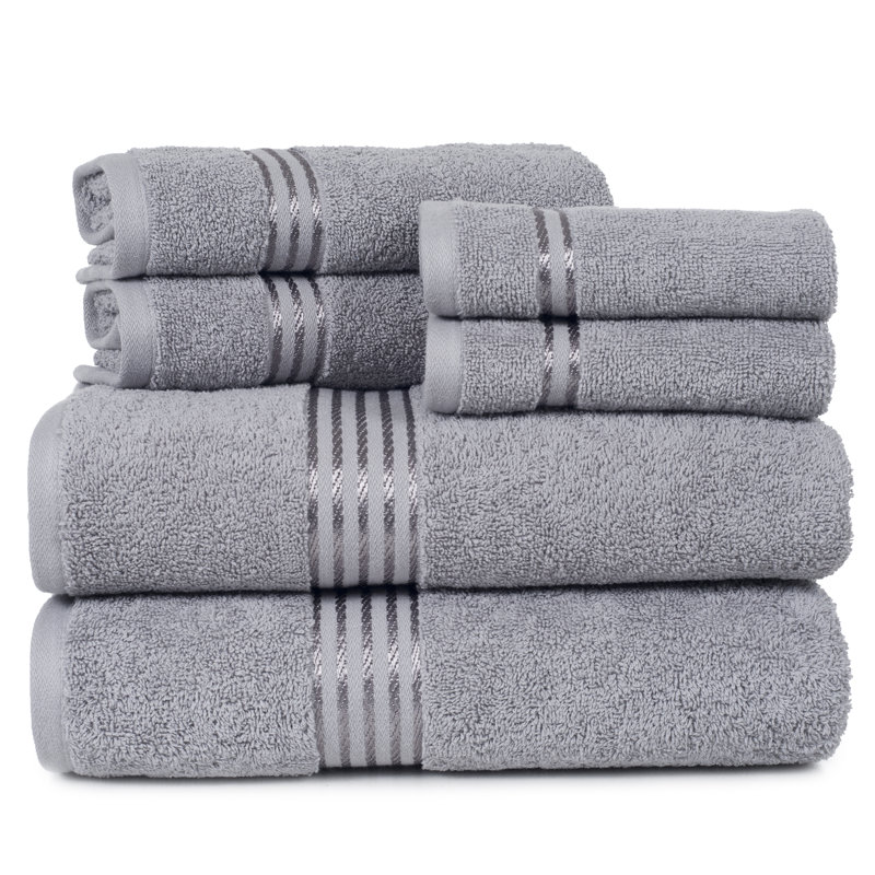 Lavish Home 6 Piece Bathroom Towels Set - 625GSM 100% Cotton Bathroom Essentials with 2 Absorbent Wash Cloths, 2 Hand Cloths, and 2 Bath Towel for Shower, Gym, Dorm and Spa (Silver)
