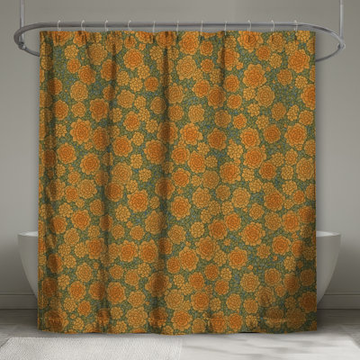 Rideaux de douche orange en mosaïque à motif floral extra longs