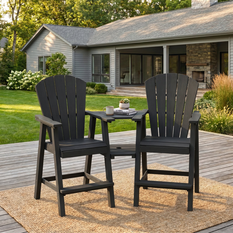 2-Person 26'' Outdoor Tall Adirondack Chairs With Table, Black
