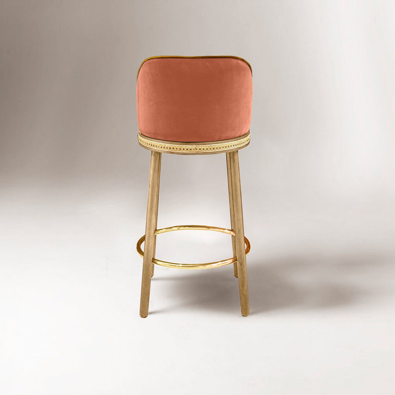 Tabouret de bar et de comptoir Alma, Laiton poli, Tabouret de comptoir (siège d'une hauteur de 27 p, Poudre