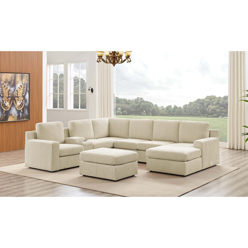 Larnwick Sectional, Beige Corduroy