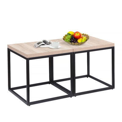 End Table Side Table,Set Of 2 End Table,Rectangular Wood And Metal Nightstand,Coffeetable,Storage Small End Table, For Living Room Bedroom,Natural Oak