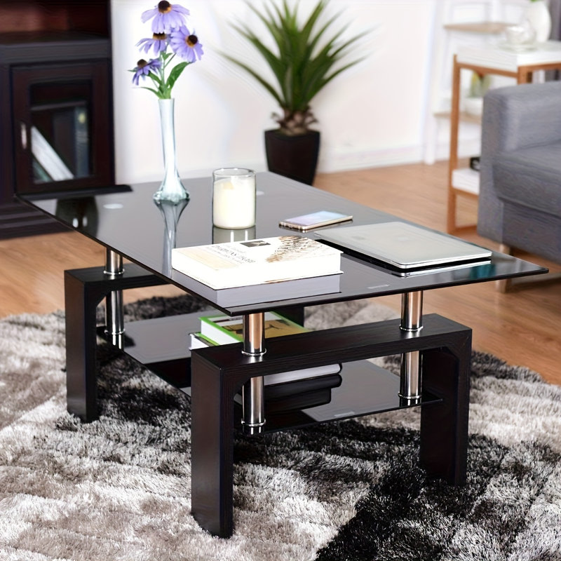 Table basse rectangulaire en verre noir