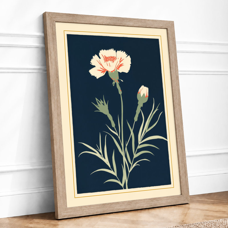 Classical Carnation Study Botanical - Framed Print, A3 - 42.0 x 29.7 cm, Oak