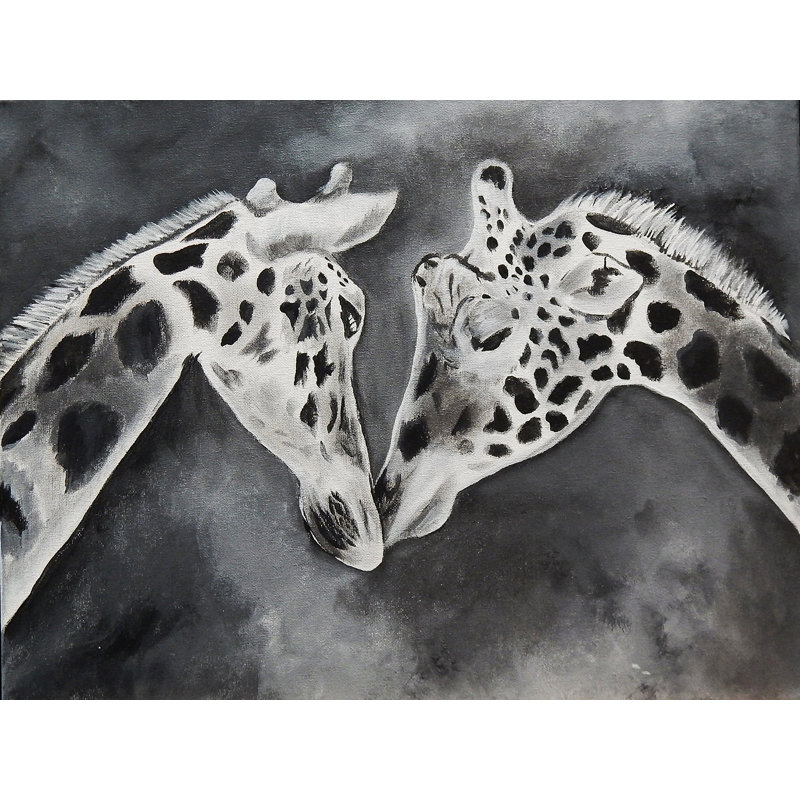 «Kissing Giraffe», reproduction de peinture à l'aquarelle, H 24 po x l 32 po, Toile tendue, Sans mat