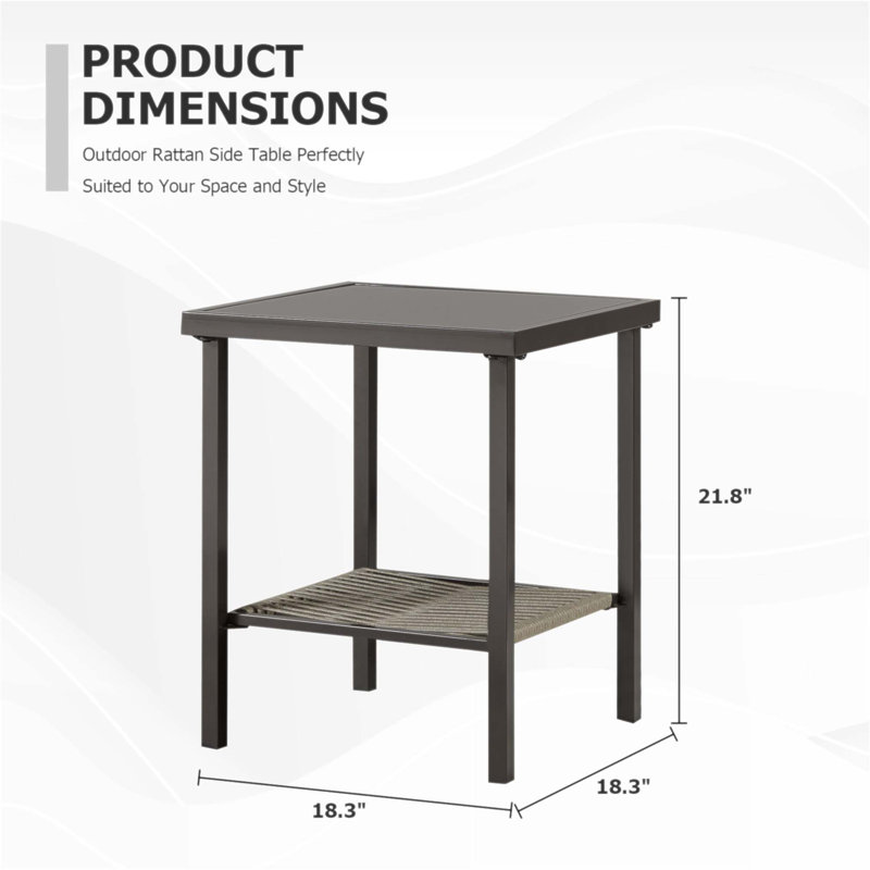 Durable Outdoor Wicker Side Table, All-Weather Rattan With Powder-Coated Steel Frame For Patio And Balcony Use