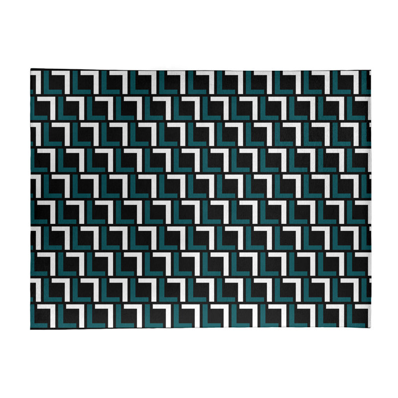Tapis rond noir / vert à motif géométrique, Rectangle 9 pi x 12 pi