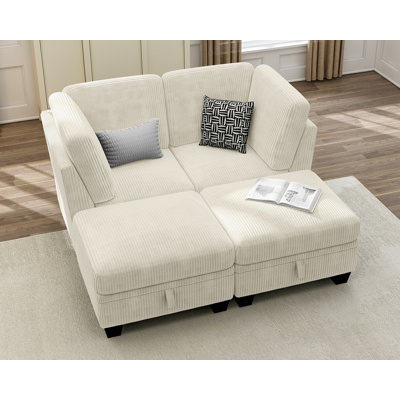 4 Seater Corduroy Modular Sectional Couch with Ottoman Chaise,L Shaped Sleeper Sofa for Living Room, Apartment,Loveseat Sofa by Ebern Designs