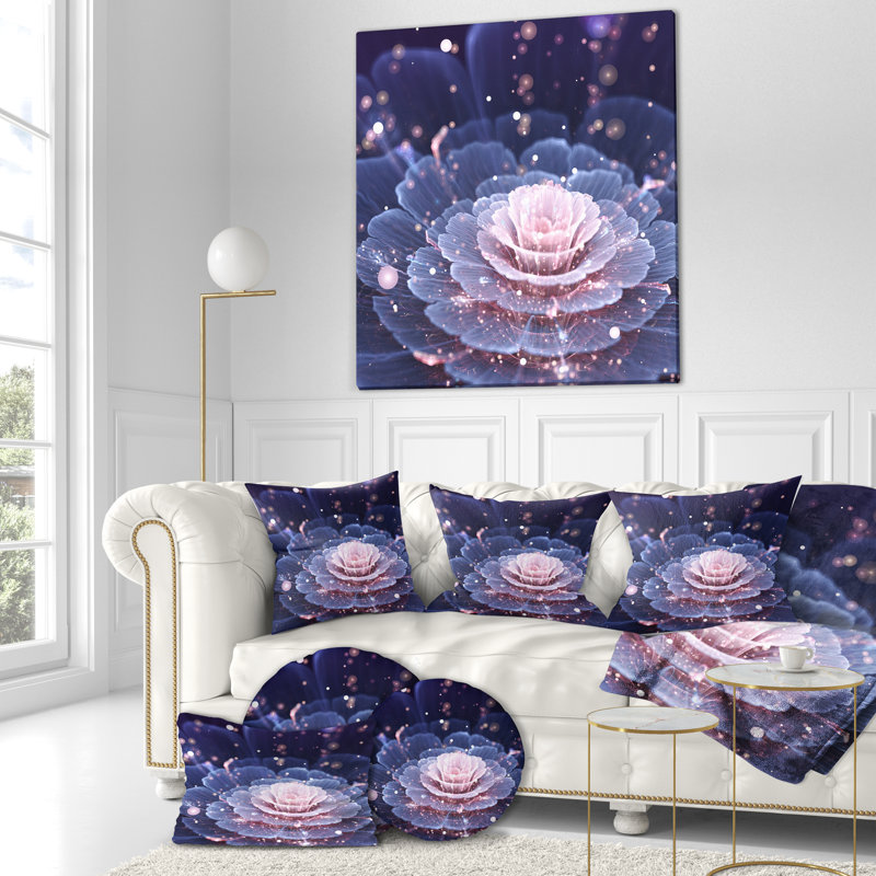 Fleur fractale rose et gris - coussin à imprimé floral, 16 po x 1 po, Coussin décoratif
