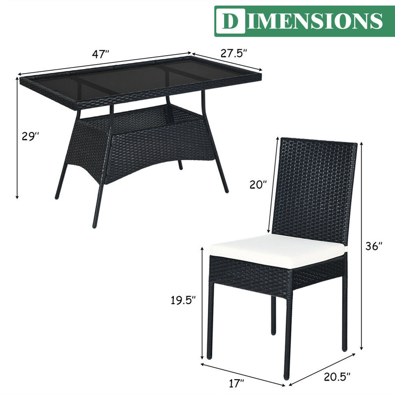 Ensemble de salle à manger rectangulaire pour 4 personnes 27,5 po Ladera, Noir