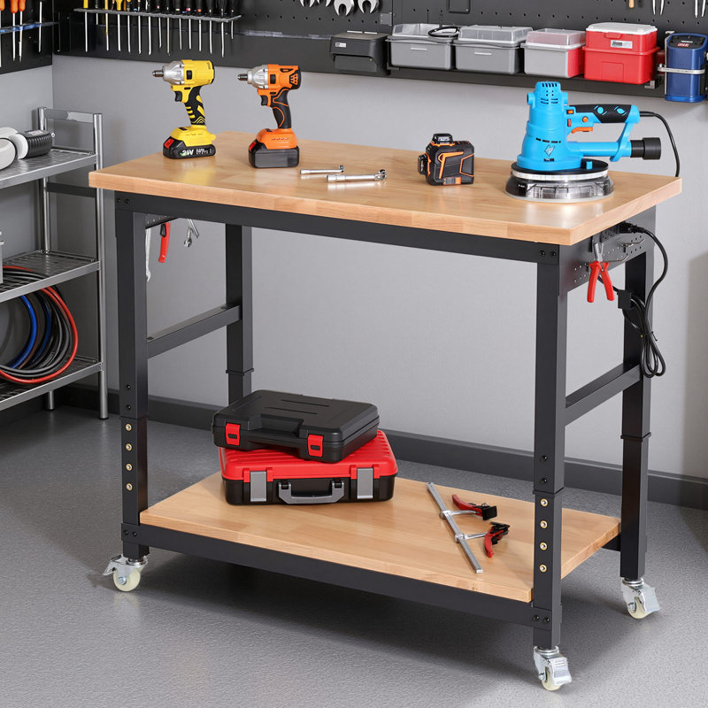 Workbench, Heavy Duty Hardwood Workbench Suitable for Workshop, Office, Garage, Home