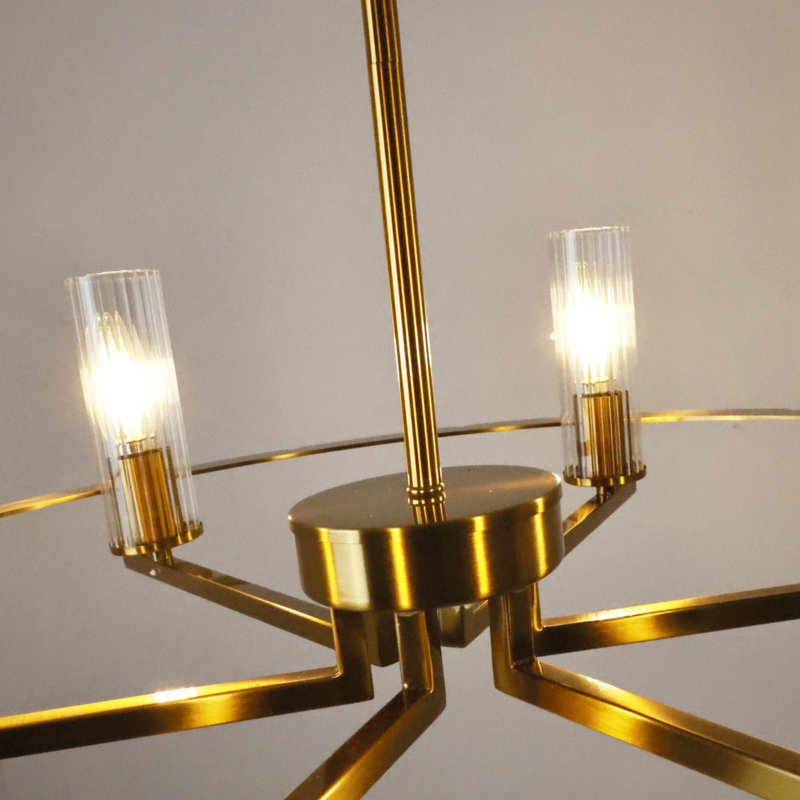6 - Light Dimmable Gold Wagon Wheel Chandelier