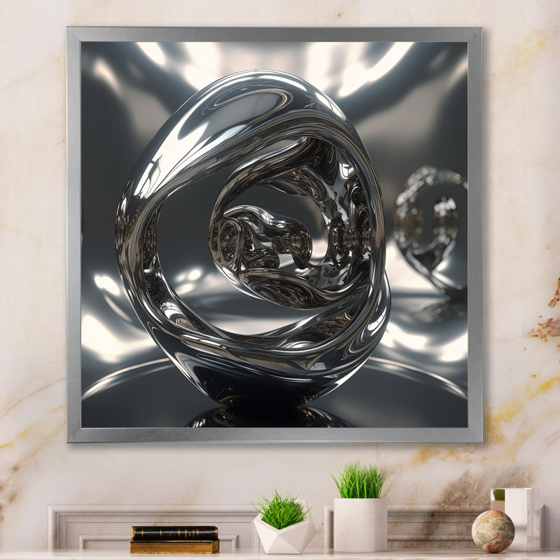 Quantum Infinity Futuristic 3D I On Canvas Print, 36" H x 36" W x 1.5" D, Silver Single Picture Framed
