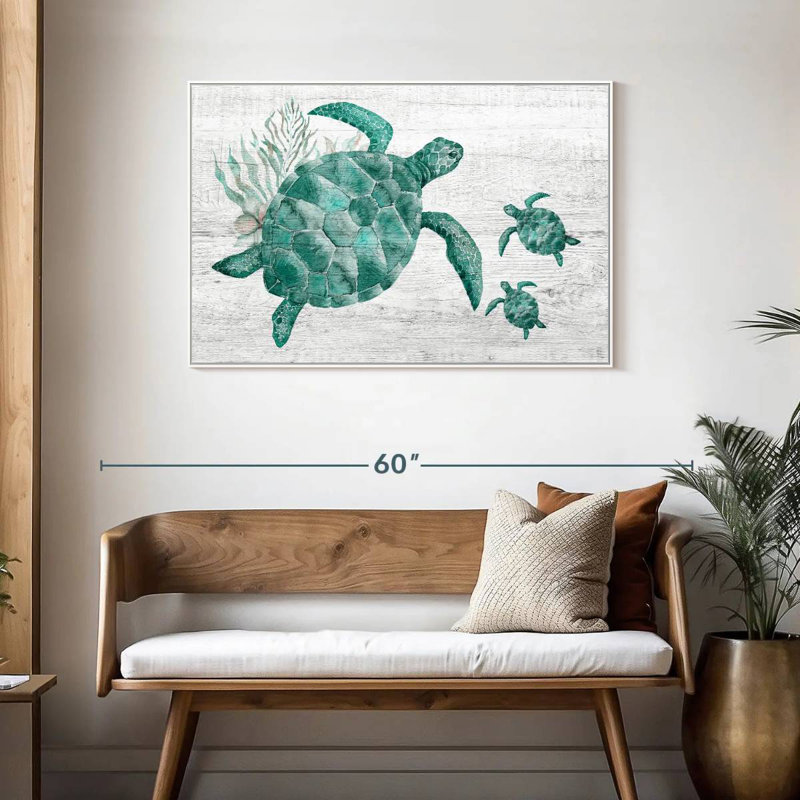 Famille de tortues en bois, Cadre flottant blanc, 43 po x 29 po