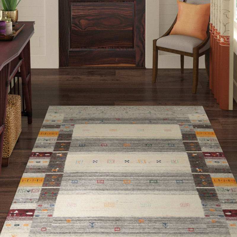 Tapis de zone gris en laine touffeté à la main Geneva