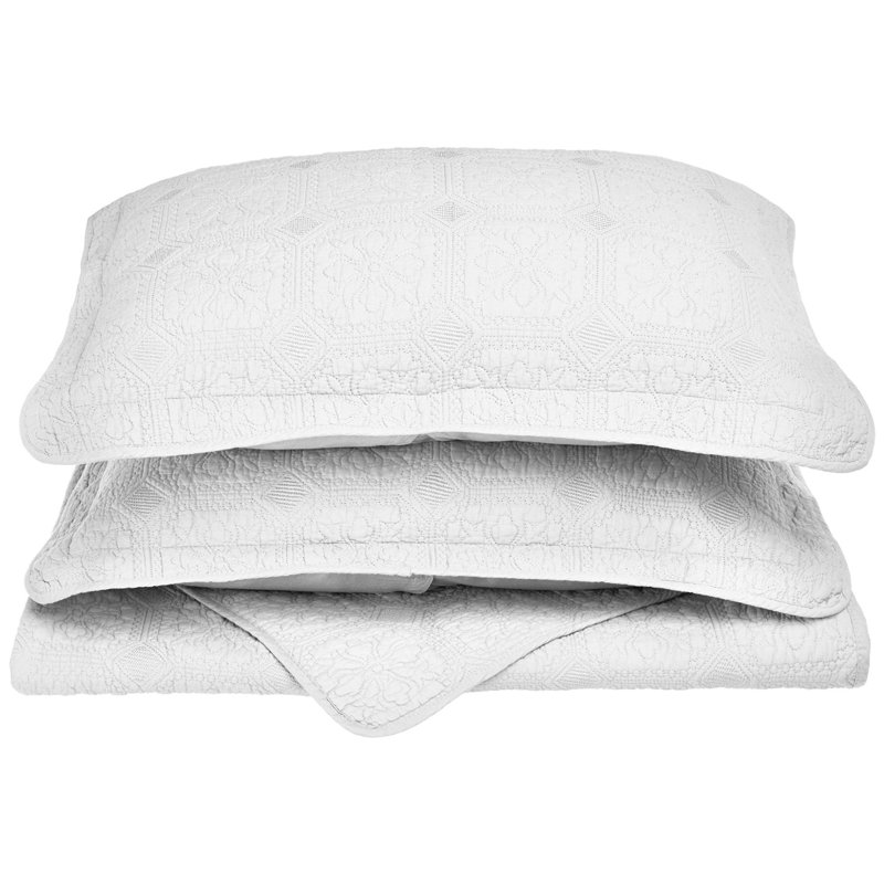 Ensemble de courtepointe en coton texturé pour grand lit 3 pièces Corrington, Blanc