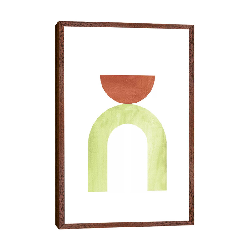 Mid Century Modern Shapes by Whales Way - Painting on Canvas, 152.4cm H x 101.6cm W x 3.81cm D, Classic Brown Wood Framed