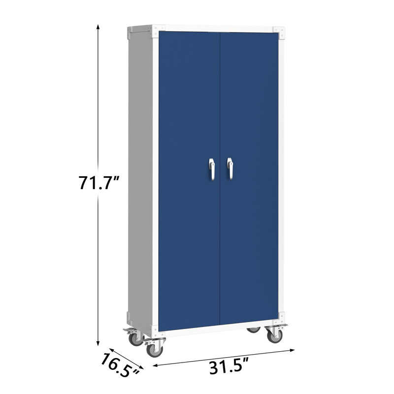 71 in Steel Storage Cabinet with Locking Doors & 4 Adjustable Shelves,Heavy Duty Metal Cabinet for Garage/Office/Pantry - Rustproof Design, Tall Organization Unit (Blue Grey)