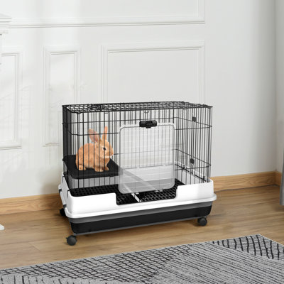 Black Small Animal Cage With Wheels. Ideal For Rabbits, Ferrets, Chinchillas. Removable Tray Cleanliness. Metal, Slip Ramp. Spacious Interior Wheels - Black. Meets Needs Of Chinchillas, Ferrets.