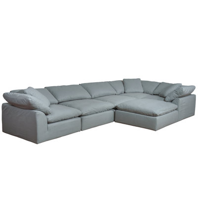 Cloud-Inspired 176" 6 Piece Oversized Deep Lounge Slipcovered Modular Corner Sectional with Reversible Chaise & Ottoman | Performance Fabric Washable Water-Resistant Stain-Proof | Deep-Seating Feather-Filled Couch | Plush Cushions, Modern Design 