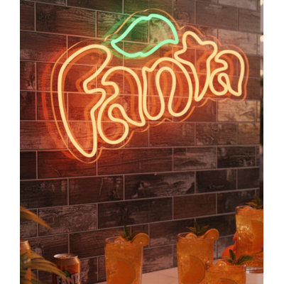  | Enseigne néon Fanta | Fabriqué avec des tubes néon durables de haute qualité pour un éclairage vibrant et une luminosité durable sans scintillement ni perte de couleur | 16 x 24 | Orange et vert