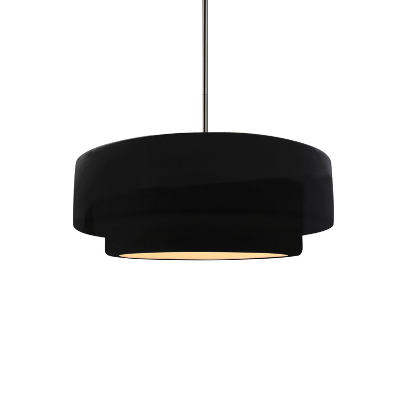 Luminaire suspendu tambour 1 lumière Gela, Lustre noir, Laiton brossé, DEL