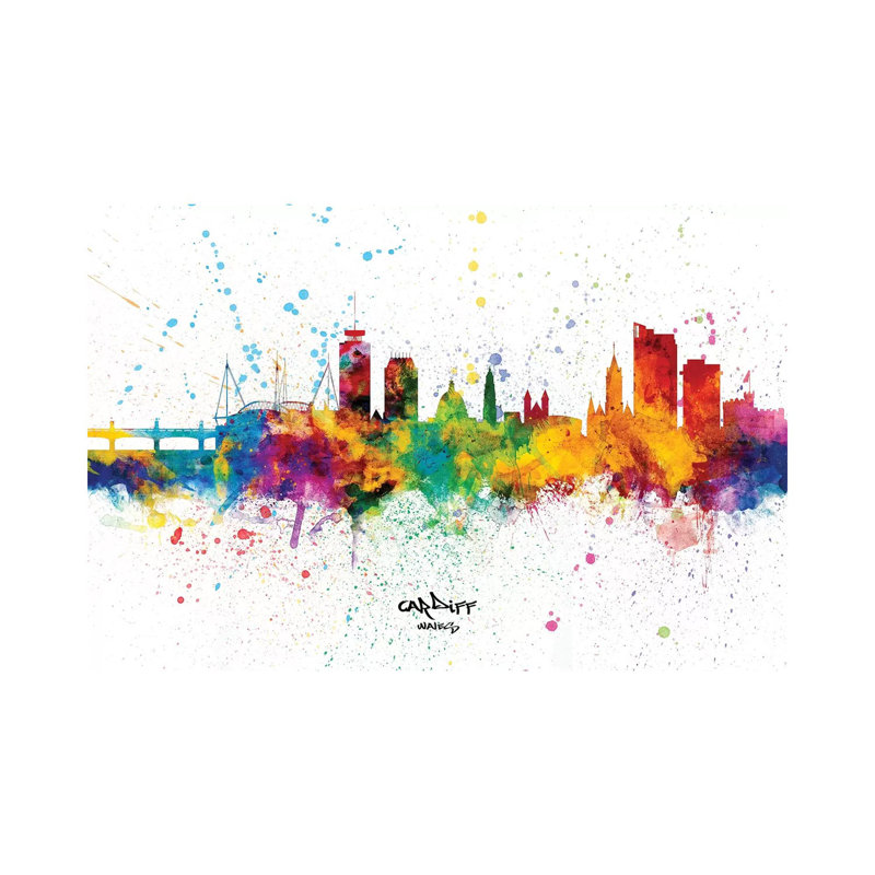 Cardiff Wales Skyline Splash by Michael Tompsett - Wrapped Canvas Print, 20.32 cm H x 30.48 cm W