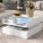 Lift-Top Coffee Table with 2 Drawers, Modern Square Design with Glass Top and High-Gloss Finish, Hidden Storage and LED Lights for Living Room-777997976