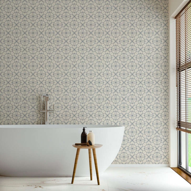 Court Rosette - Wallpaper, Blue; Beige; Cream, Faux Grasscloth, Non-Pasted