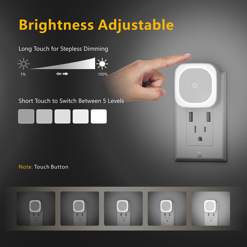 2-Pack Plug-In Dimmable Night Lights With Motion Sensor And Dusk To Dawn Sensor, 3 Sensor Modes, Cool White