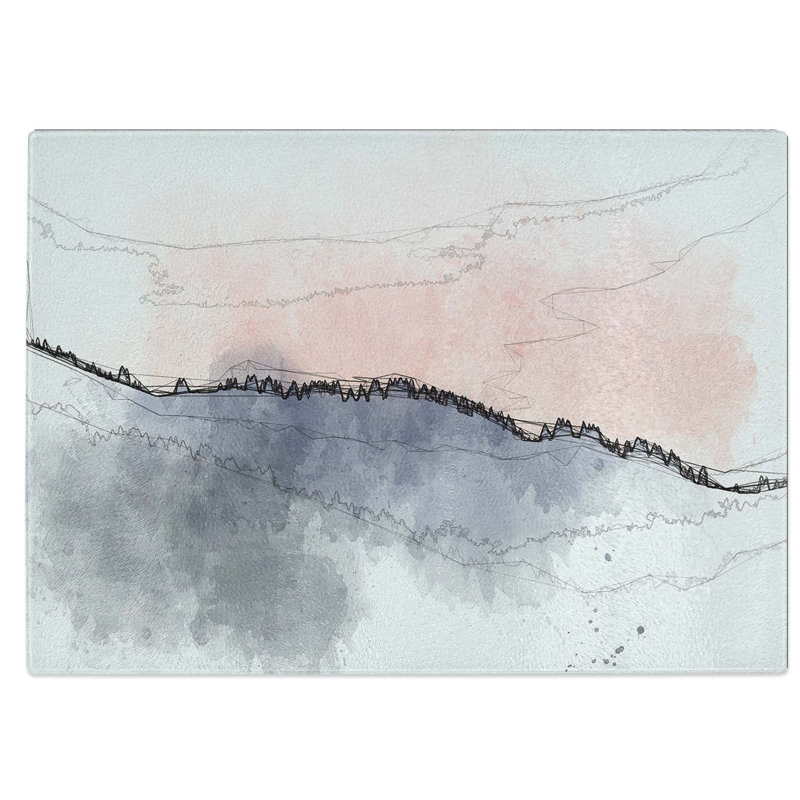Tempered Glass Sunrise over a Forest Chopping Board, 39 cm W x 28.5 cm L