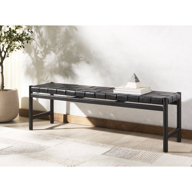 Devnie Woven Leather Bench, Black, Black