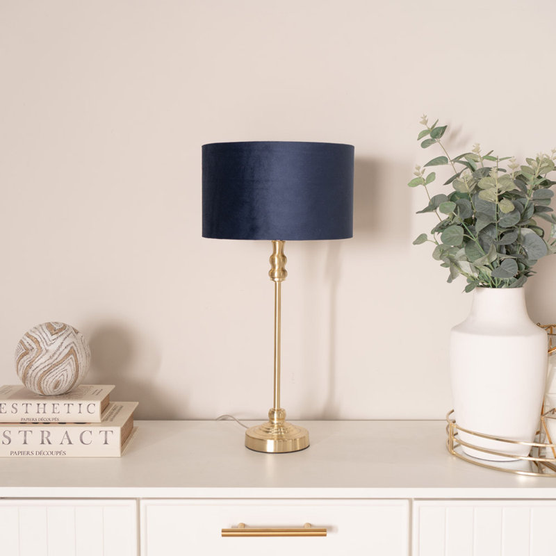 Agetina Metal Table Lamp, Gold Base/Blue/Gold Shade, No