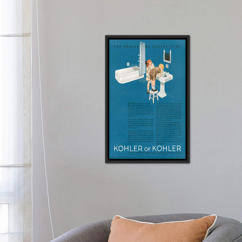 «1923 Kohler», affiche de magazine - reproduction d'art textuel, H 26 po x l 18 po x 1,5 po, Toile avec cadre noir patiné