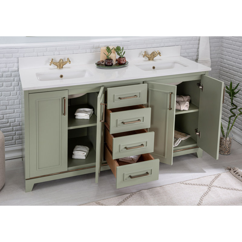 Ensemble de meuble-lavabo double 59 "avec miroir Claritha, Vert