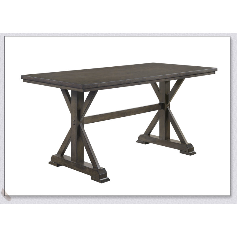 Ensemble de salle à manger 7 pièces à hauteur de comptoir avec une table magnifiquement conçue, une base robuste en tréteaux et des chaises rembourrées au fini bois riche