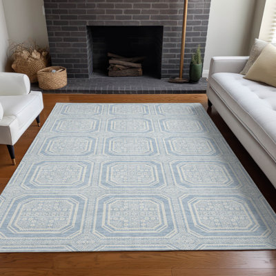 Tapis intérieur / extérieur lavable en machine ACN1462 Sky 2 pi 6 po x 3 pi 10 po Claudian