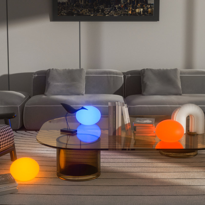 Eiren LED Oblate Ball Light, RGB Colour Changing Lamp with Remote, Rechargeable Bar Table Decor Light, 8" H x 11" W x 11" D