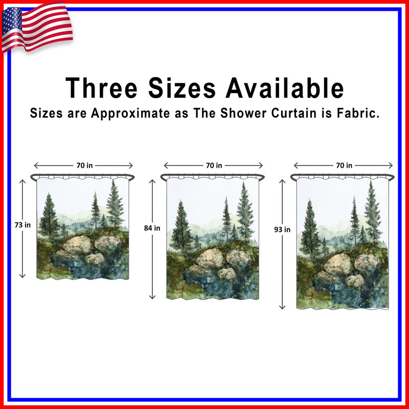 Mountain Forest Landscape Shower Curtains Extra Long, 70in W x 84in H