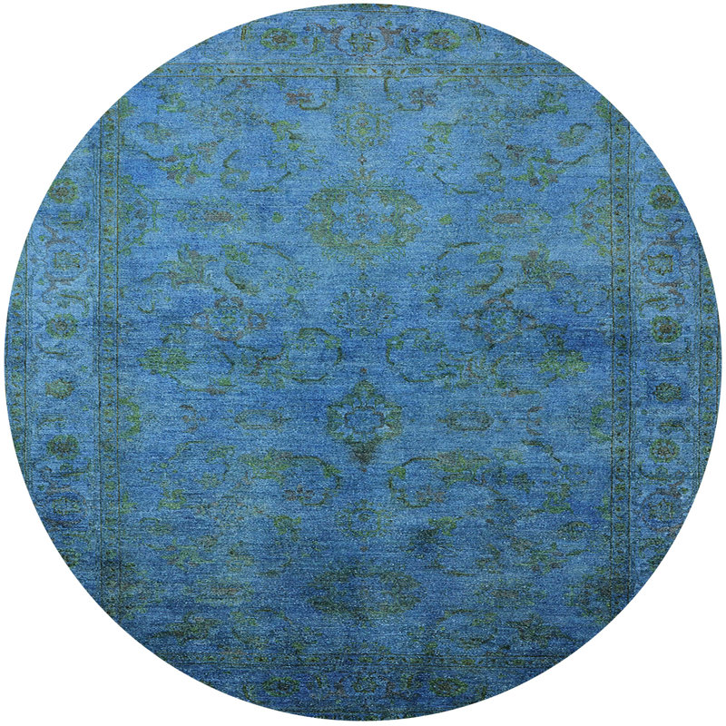 Tapis 10057 Mid-Century moderne 100% lavable à la machine, Rond 5 pi