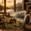 Couverture en flanelle à motif ours grizzly et son ourson, lac de montagne et prairie fleurie, imprimé animalier pittoresque pour canapé, lit, chalet, gîte, 127 x 152 cm
