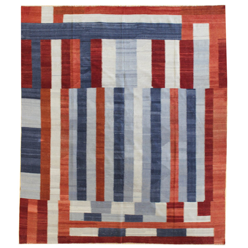 Aghan Wool Geometric Area Rug in Blue