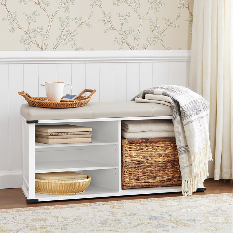 12 Pair Shoe Storage Bench With Cushion, White
