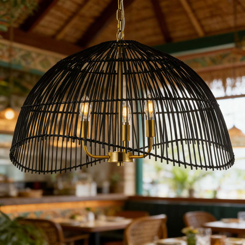 3-Lamp Black Vine Weaving Dimmable Pendant Light