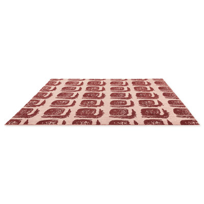 Wool Geometric Area Rug in Red/Pink