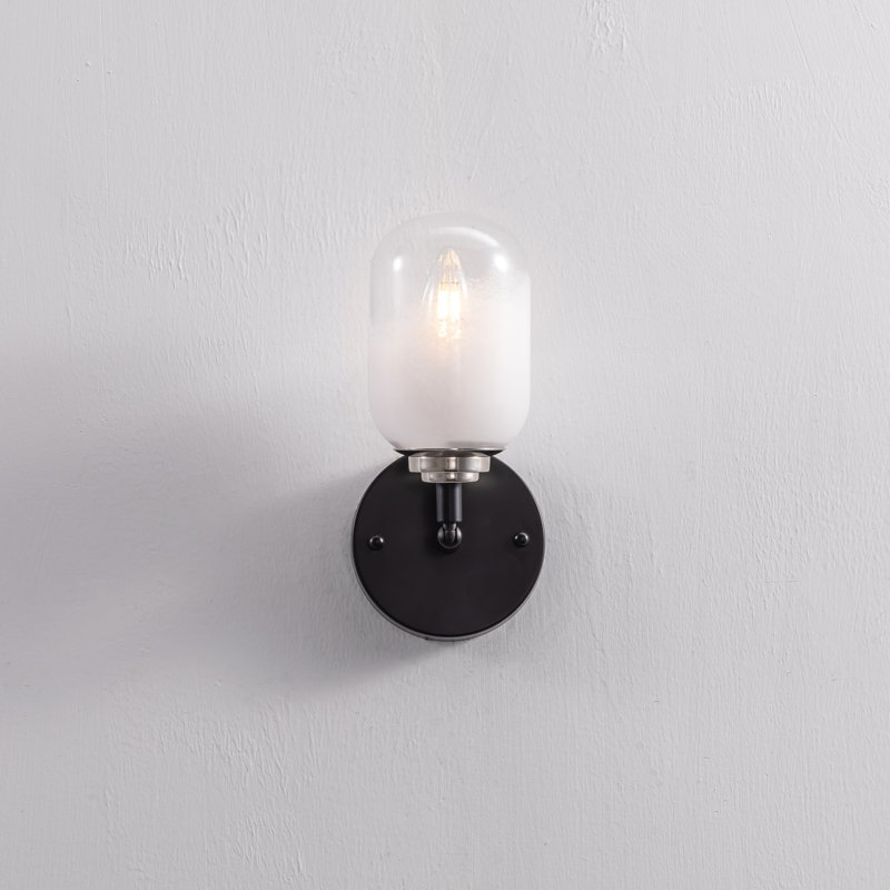 Vidalite Seren 1-Light Matte Black Wall Sconce Light with Handmade Glass Shades, Modern Style Wall Lamp with Rotatable Light