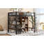 Lit mezzanine double en métal avec bureau intégré, garde-robe et tablettes