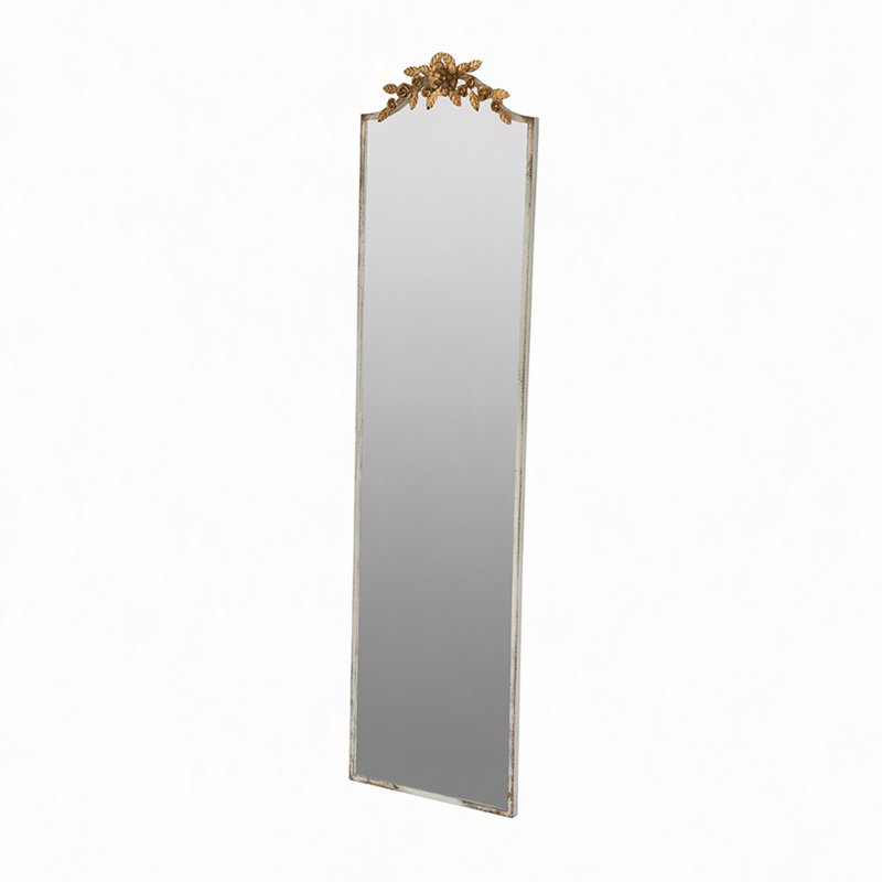 18.1X1.6X70.9" Large Rectangular Full-Length Mirror With Distressed Ivory Frame And Floral Crown